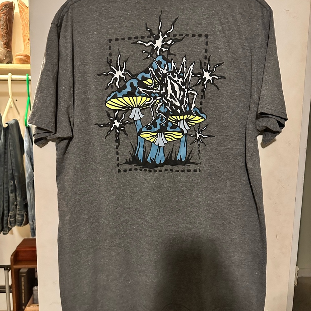 Volcom Charcoal Mushroom Graphic Tee with Blue and Yellow Design